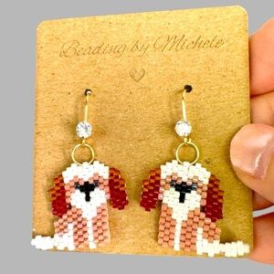 Beaded Shi Tzu dog earrings caricature handmade handwoven lightweight